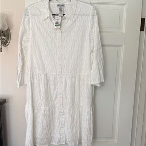 NWT Tommy Bahama White Eyelet Button-Front Tiered Dress